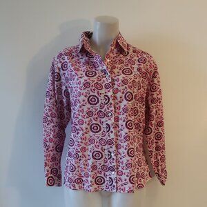 Womens Pomegranate White, Purple Design Button Down Shirt L